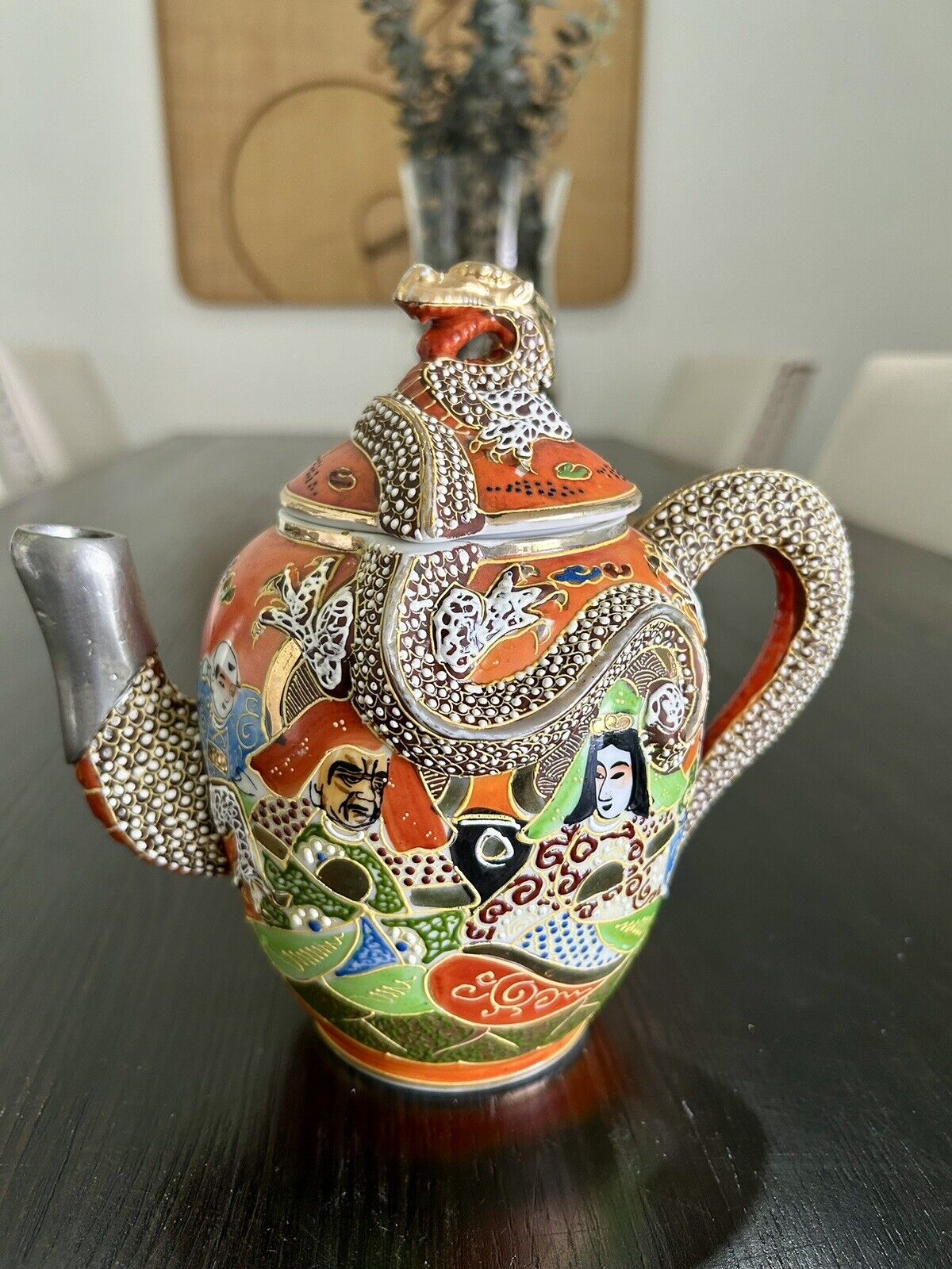 vintage japanese satsuma dragon teapot