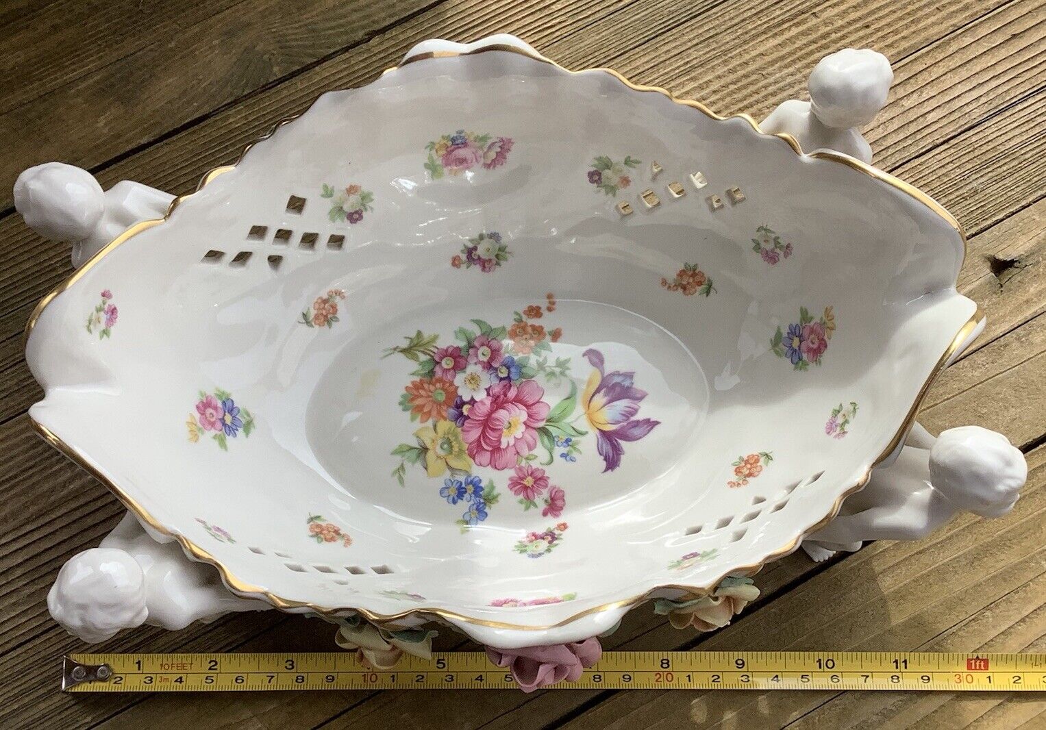 Vintage FW Frankenthal Wessel Cherub Putti Porcelain Bowl Germany Flowers