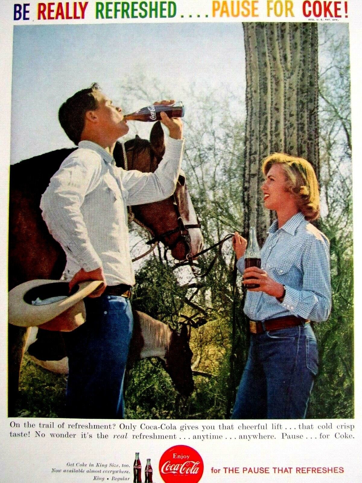 1959 Coca Cola Vintage Cowboy And Girl Cactus  Original Print Ad 8.5 x 11\