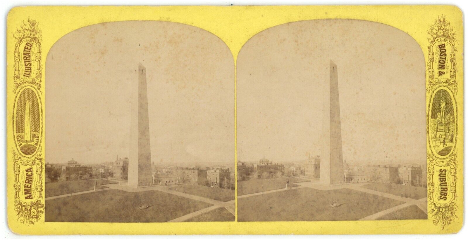c1900\'s Real Photo America Illustrated Stereoview Card Bunker Hill Monument
