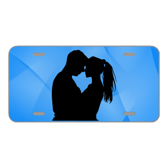Custom Novelty License Plate With Couple Touching Noses About To Kiss Add Names
