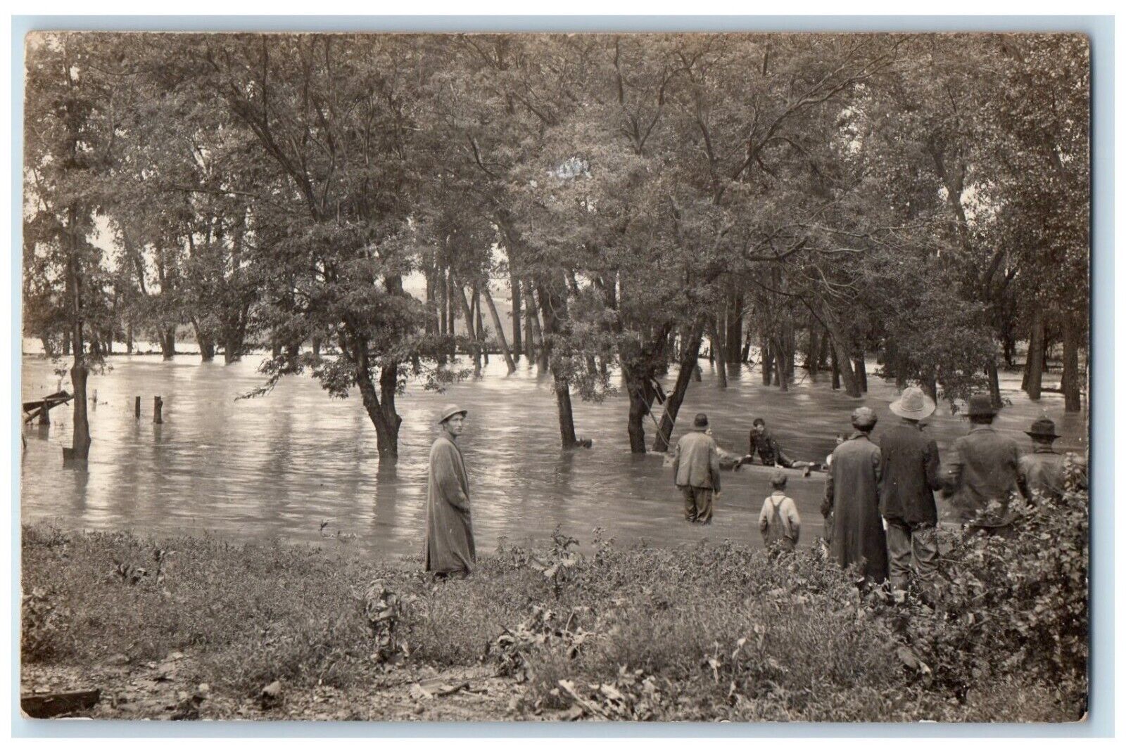 c1910\'s Flood Rescue River Trees Disaster RPPC Photo Posted Antique Postcard