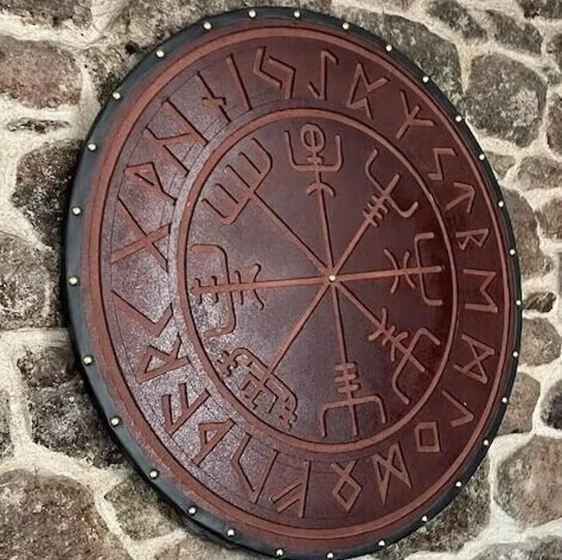 Viking Shield Norse Compass Shield wooden shield Battle-Ready Handcarved Design