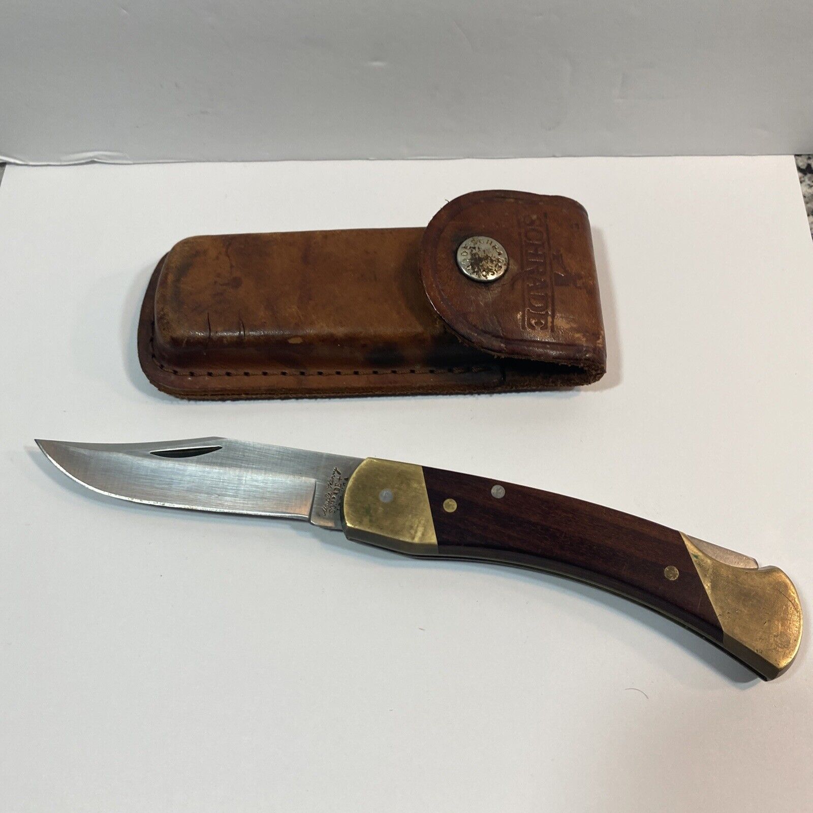 Vintage Schrade + LB7 Uncle Henry Folding Lockback Knife w Sheath - Made in USA