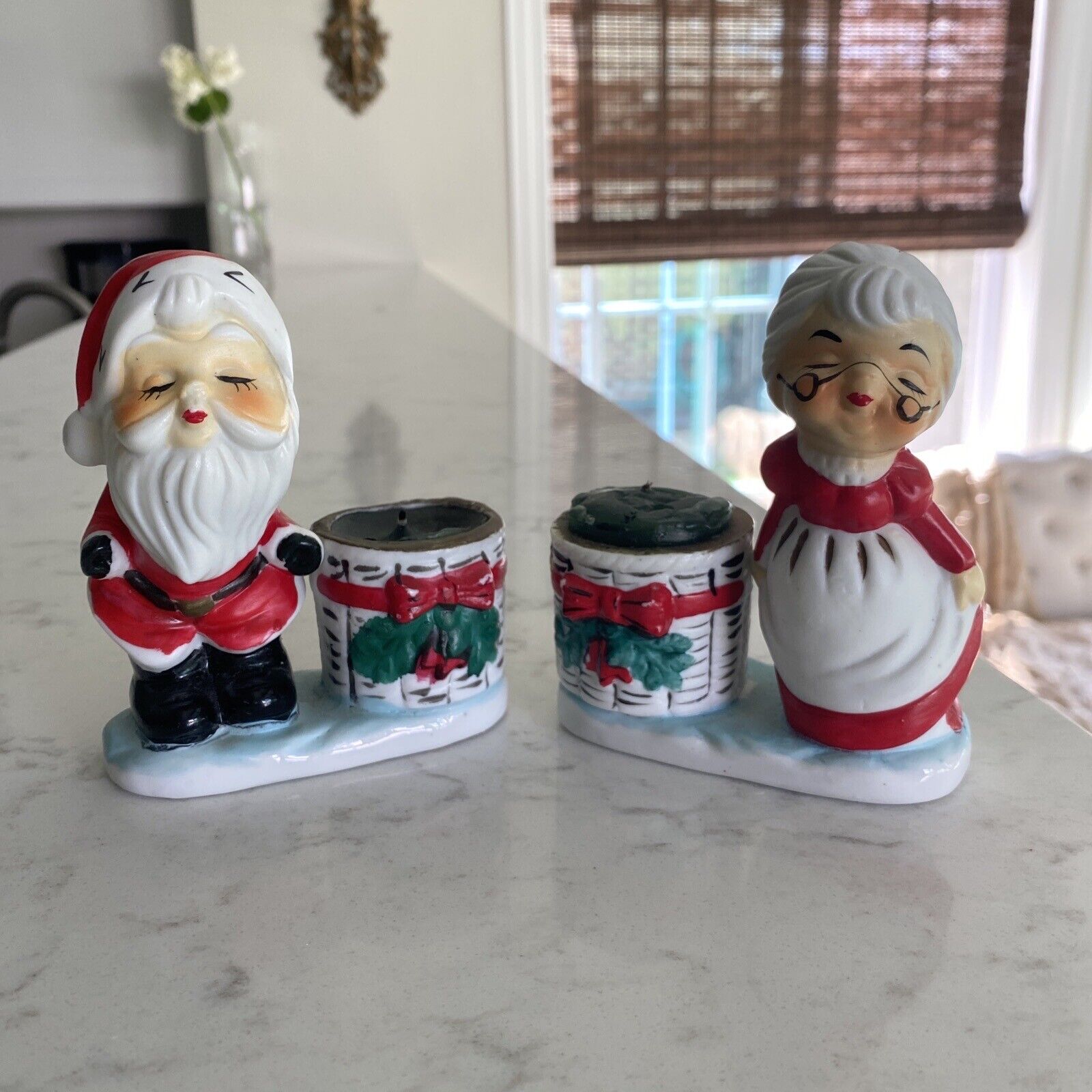 Vintage Christmas LITTLE LUVKINS Santa & Mrs Claus Candle Holder Figurines Set