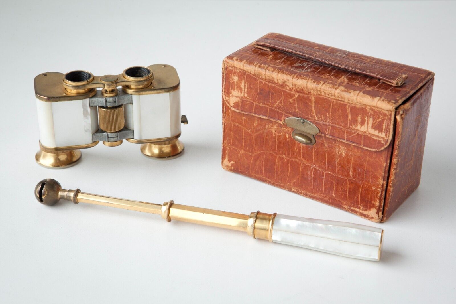 Antique Carl Zeiss Jena Teleater 3x13.5 Mother of Pearl Brass Opera Binoculars