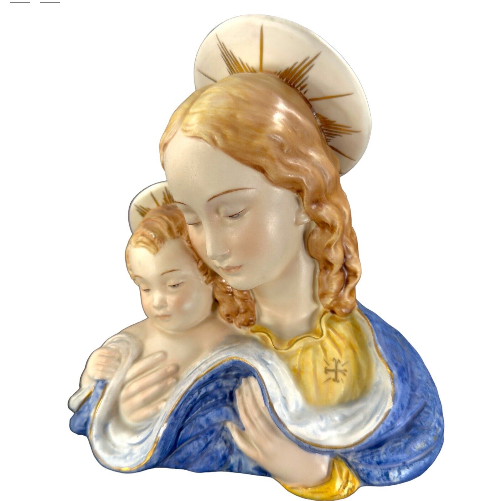 Vintage Italian Pottery Religious Figure Madonna And Child Porcelain Made Italy