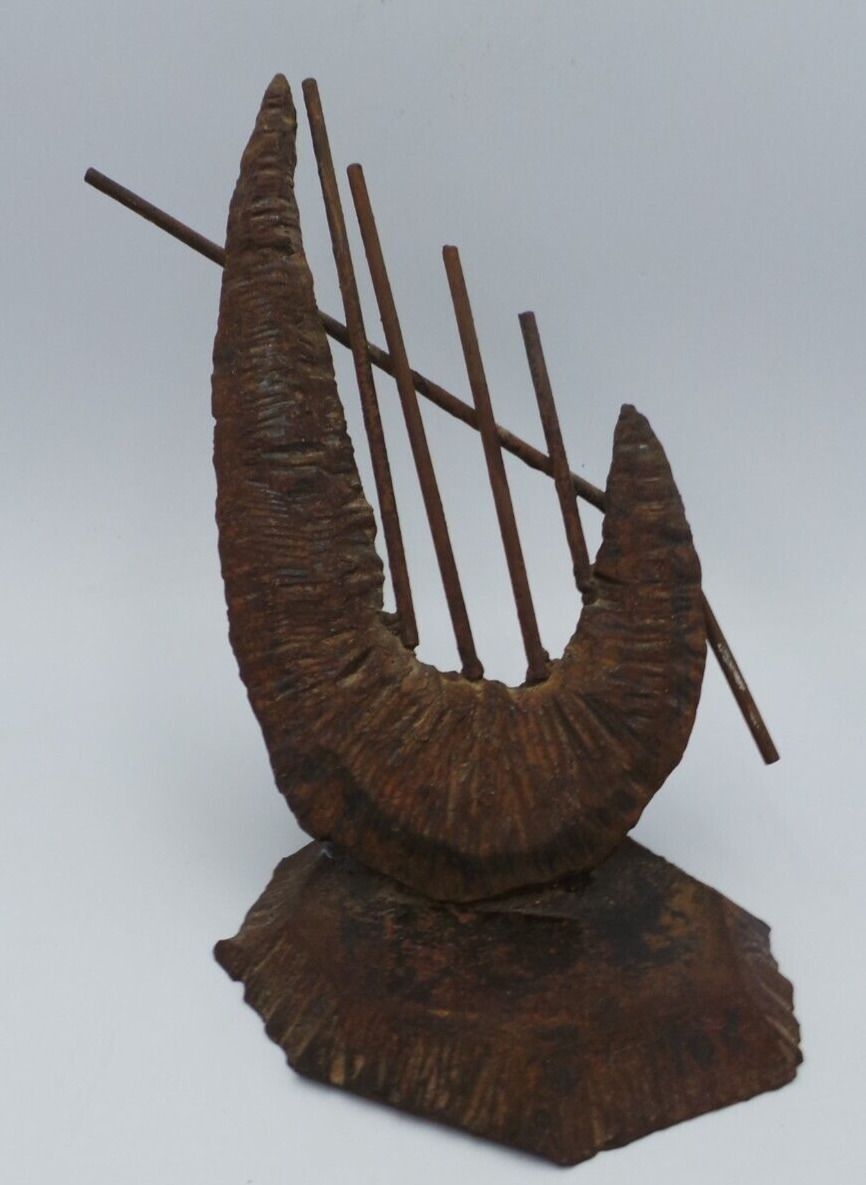 Israel Midcentury Brutalist Wrought Iron Modernist Sculptural Harp David Palombo