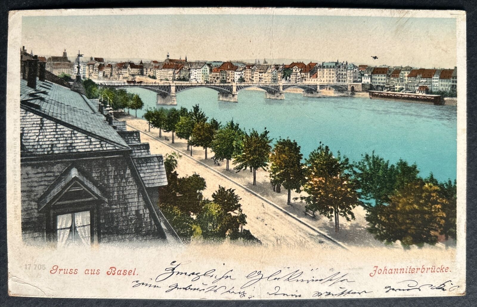 Gruss aus Basel, Johanniterbrücke Bridge,  1903, Color Lithograph Postcard
