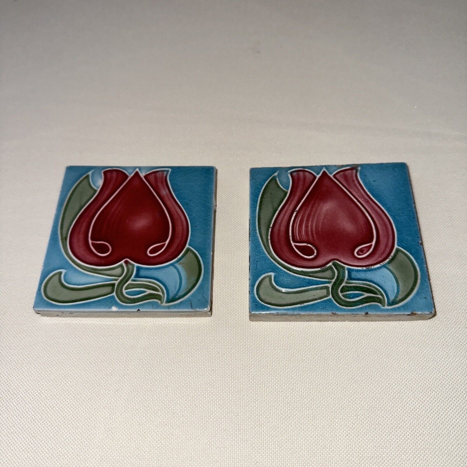 Alfred Meakin Ltd. One Lot of 2 Antique Tile 3”X3”X 1 Cm. Made in England