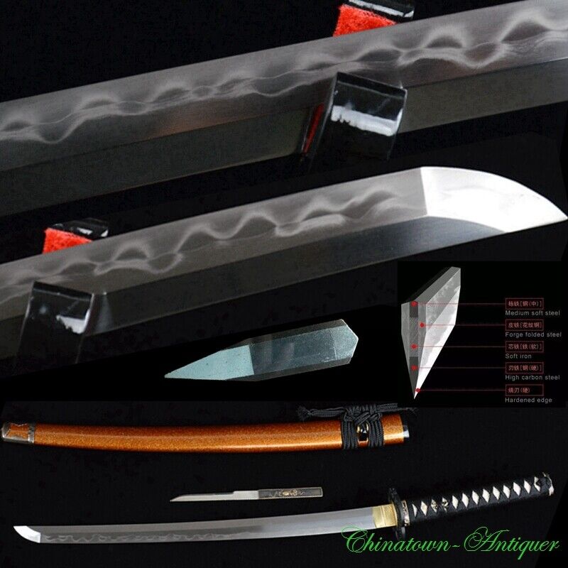 Japanese Wakizashi Short Sword Shihozume SandwichSteel Blade Clay Tempered #3511