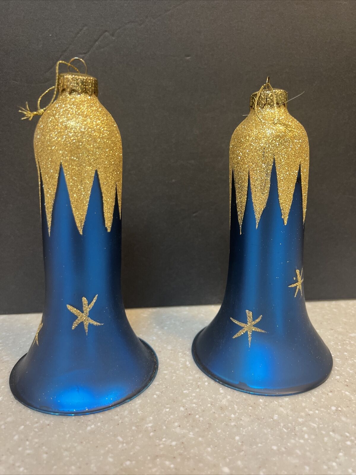 Old World Glass Trim A Tree Blue Gold Ornaments Stars 