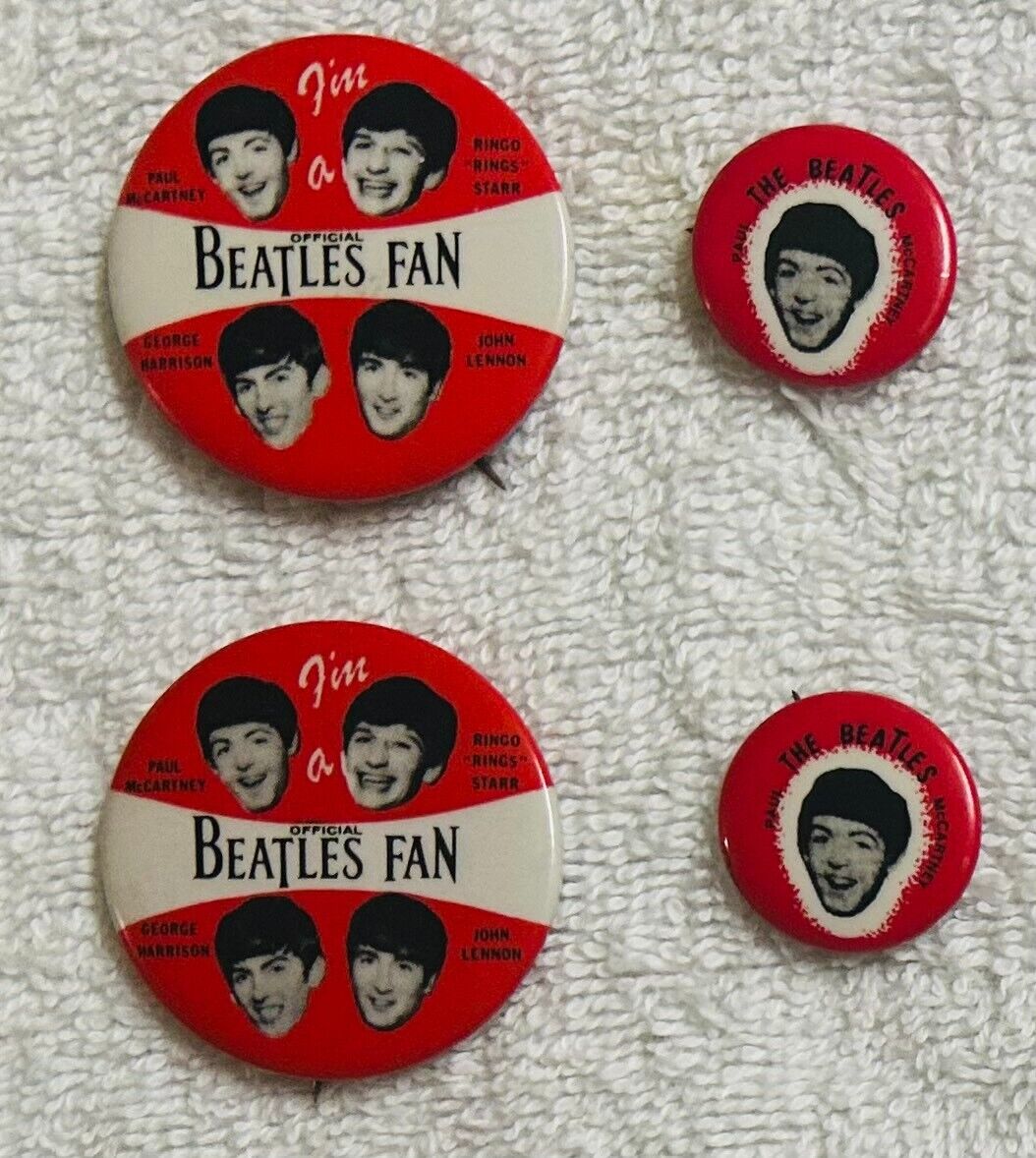 THE BEATLES Lot of 4 Pin-Back Buttons 1964 I'M A BEATLES FAN & PAUL McARTNEY