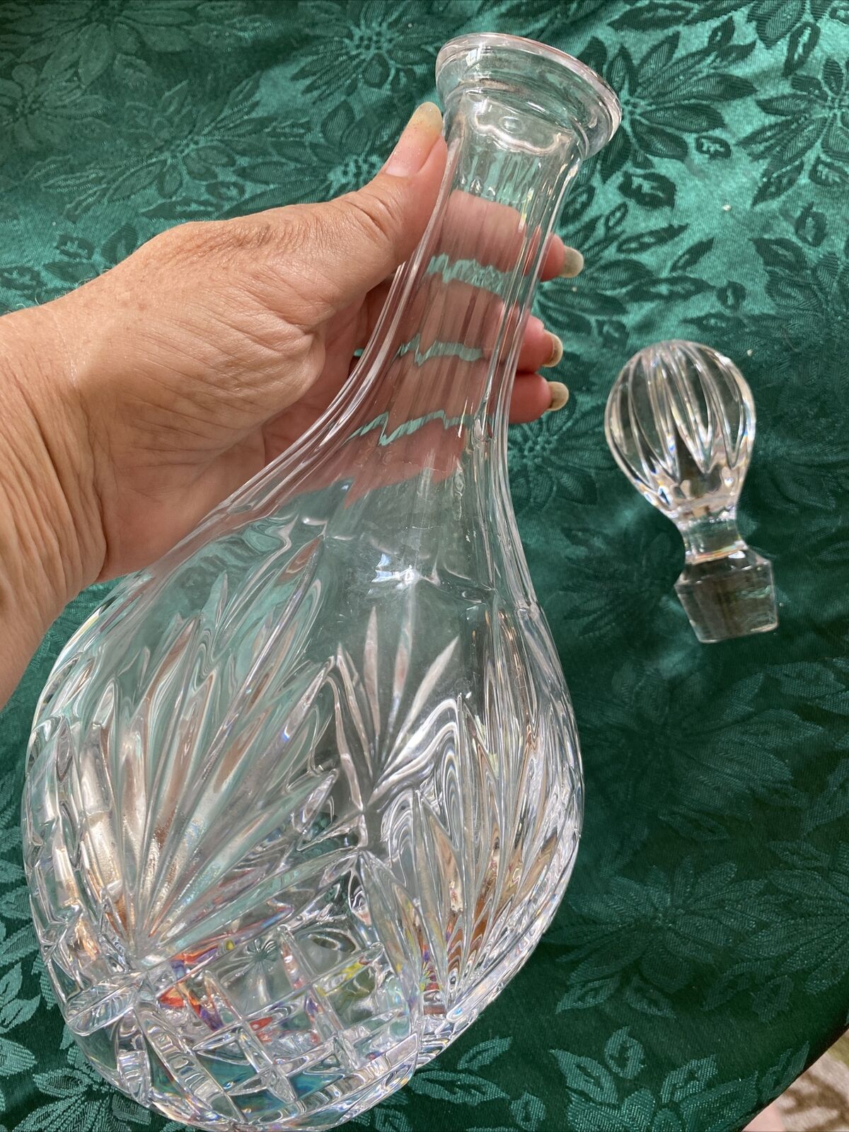 Vintage Very Heavy Cut Lead Crystal Tall Size Decanter With Stopper