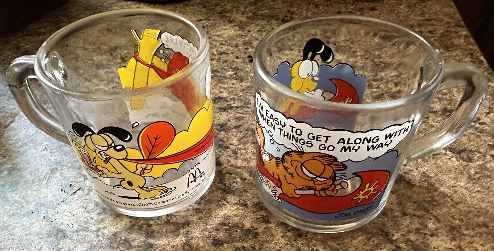 Vintage 1978-80 Garfield McDonalds Glass Coffee Mugs