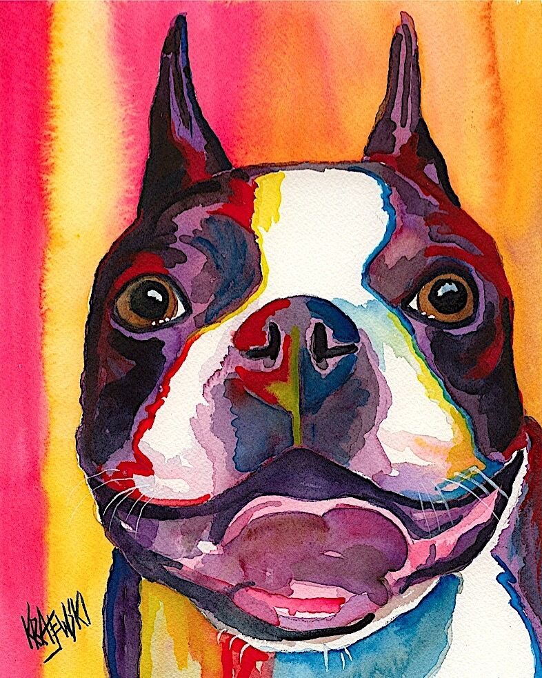 Boston Terrier Art Print from Painting | Home Wall Decor | Gifts, Picture 8x10