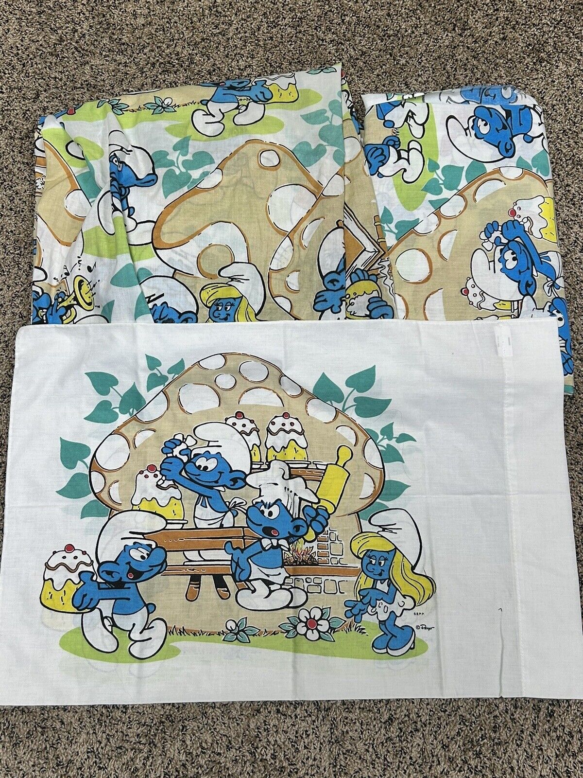 Smurfs Twin Sheet Set - Flat Fitted Pillowcase - Vintage Lawtex