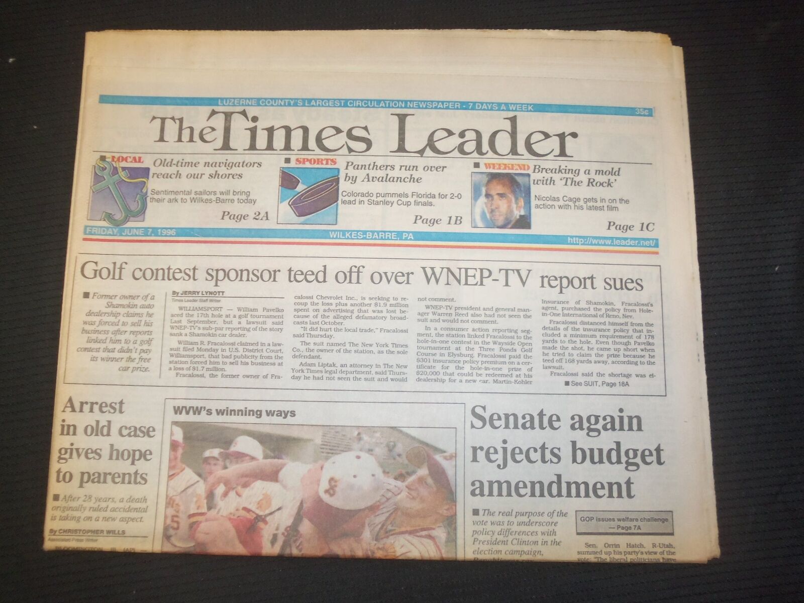 1996 JUNE 7 WILKES-BARRE TIMES LEADER - SENATE REJECTS BUDGET AMENDMENT- NP 7604