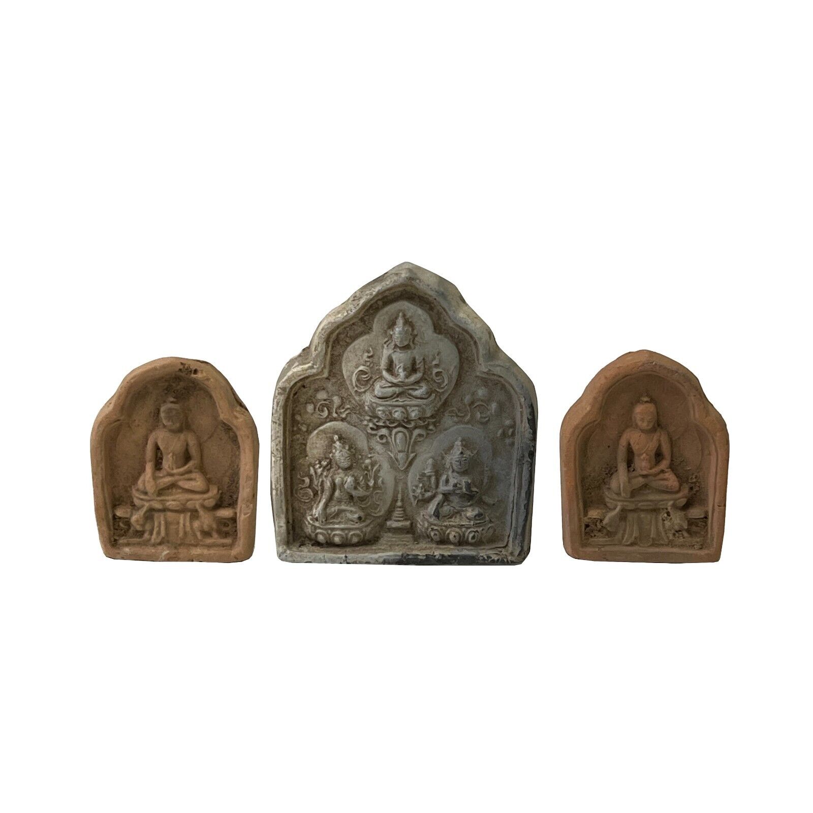 Set of 3 Small Chinese Oriental Clay Buddhas Theme Plaque Display ws2404