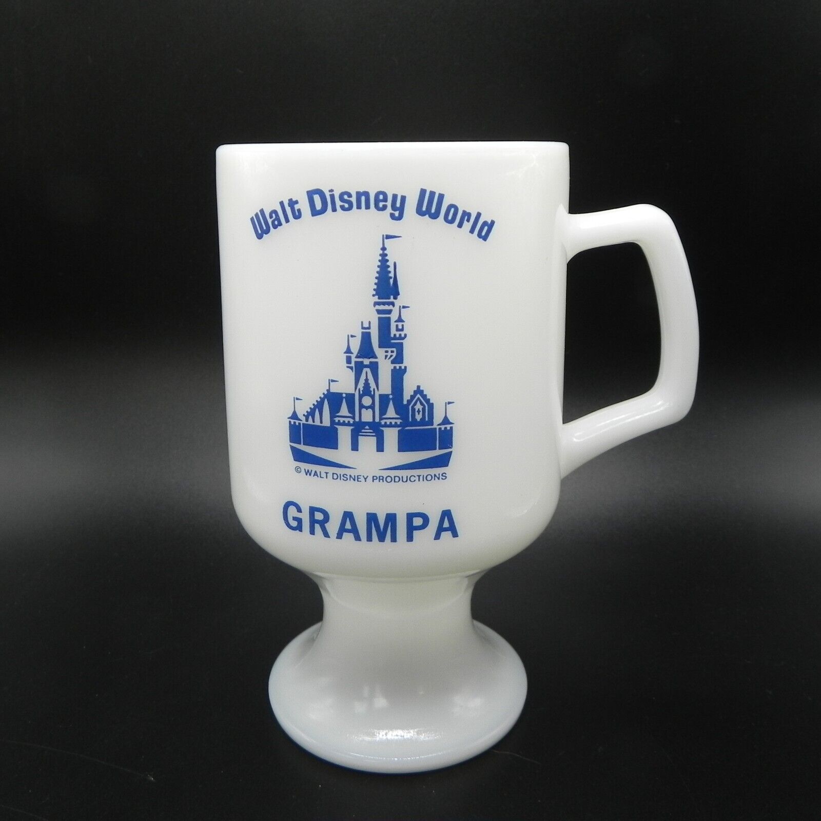 Walt Disney GRAMPA Mug White Milk Glass Footed Pedestal Coffee Cup Fathers Day