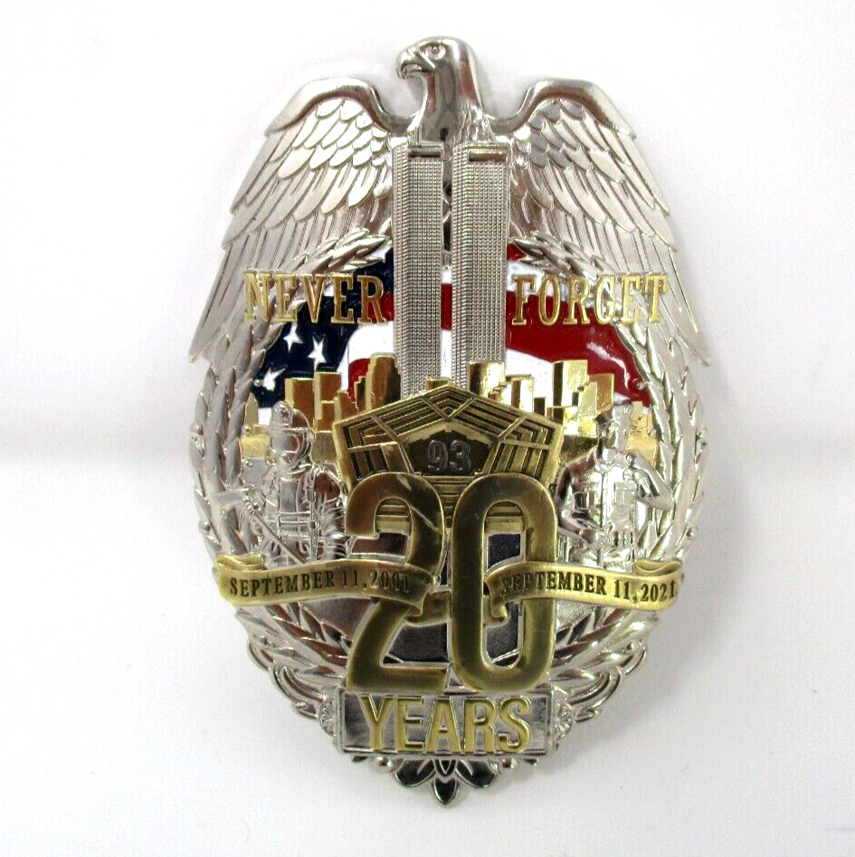 911 Commemorative 20 Years Badge Pin Pendant Never Forget Large September 11