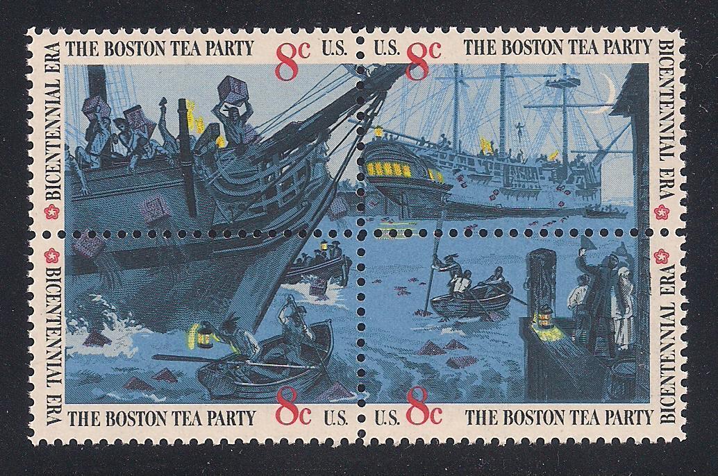 BOSTON TEA PARTY - SET OF 4 U.S. POSTAGE STAMPS - MINT CONDITION