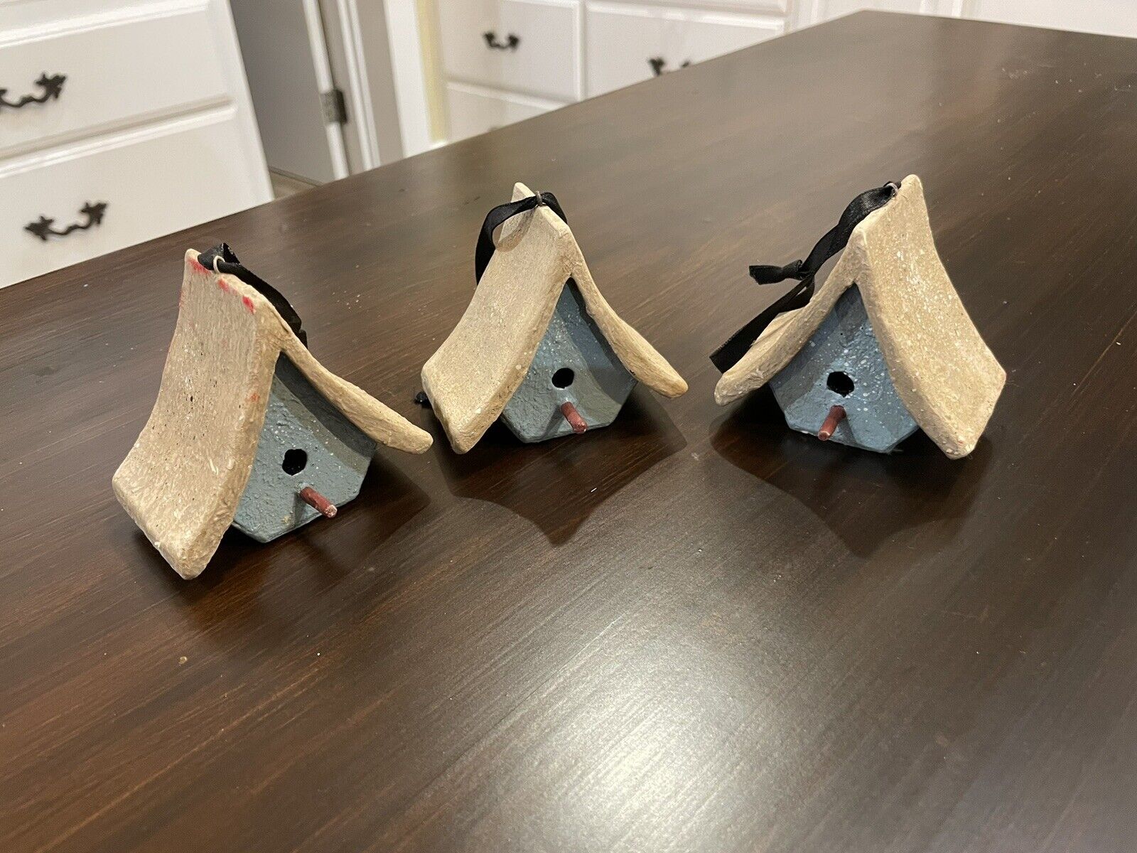 Vintage HOUSE OF HATTEN Hand Crafted Painted Christmas Ornaments - 3 Birdhouses