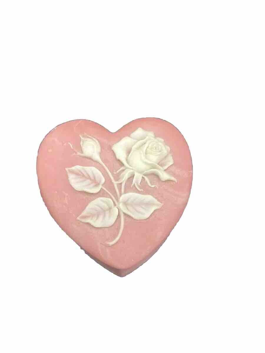 Vintage Heart Soapstone Trinket Box Rose Inlay. Dusty Rose 3x3