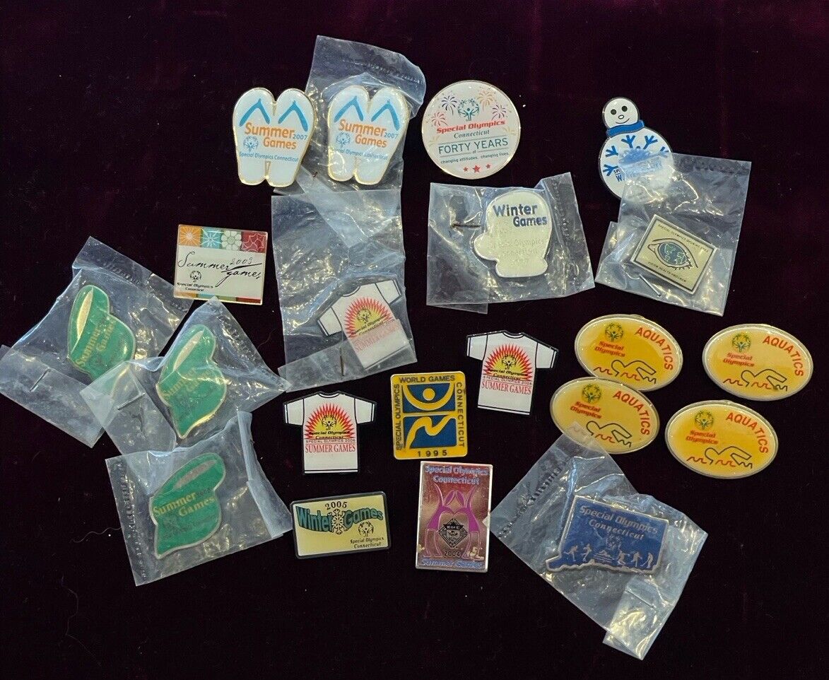 Mixed Lot Of 21 Special Olympic Pins Connecticut, Aquatics, 1995 To 2008
