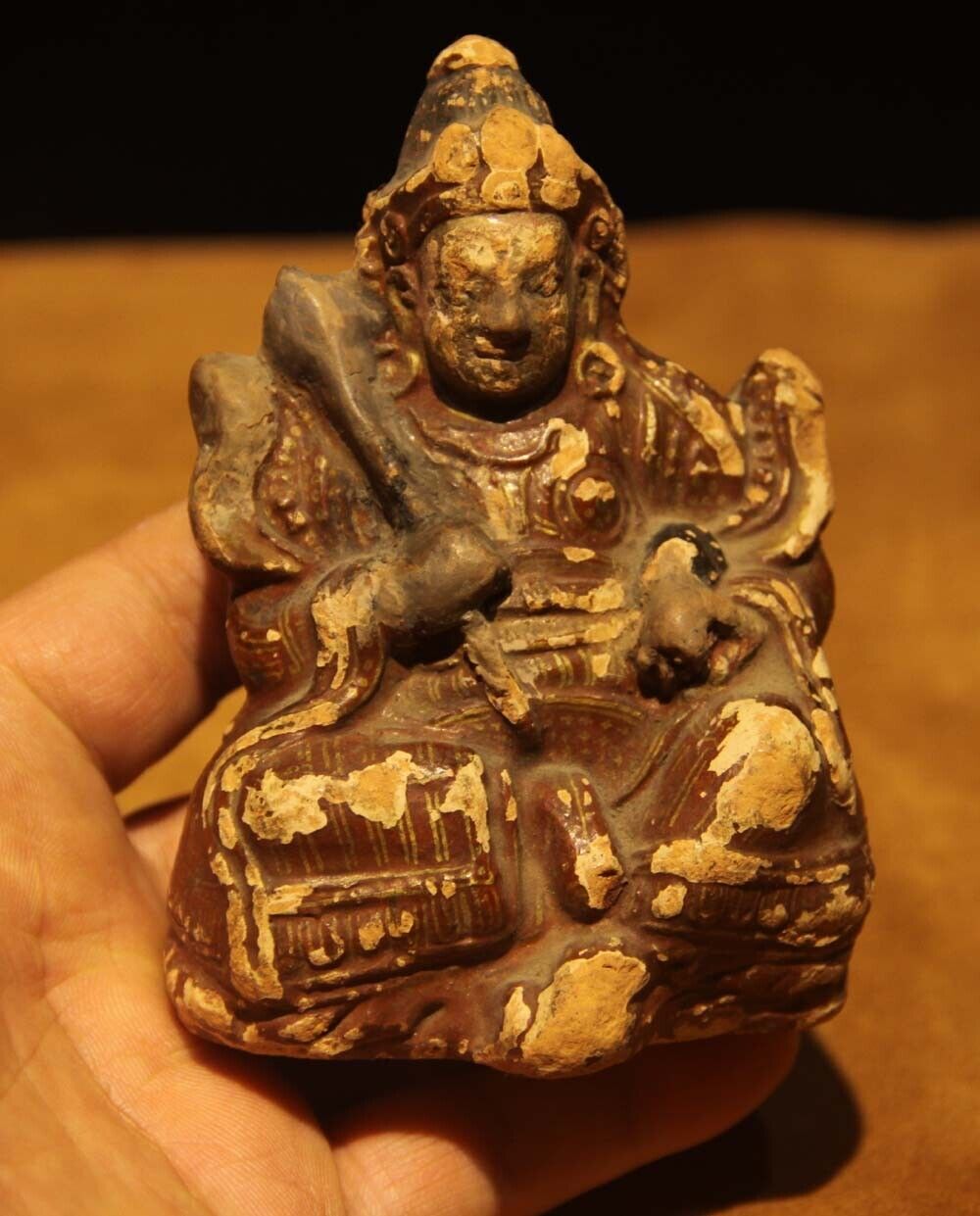 Tibet 1800s Old Buddhist Tashilhunpo Clay Tsa Tsa Mammon Buddha Statue Dhanada