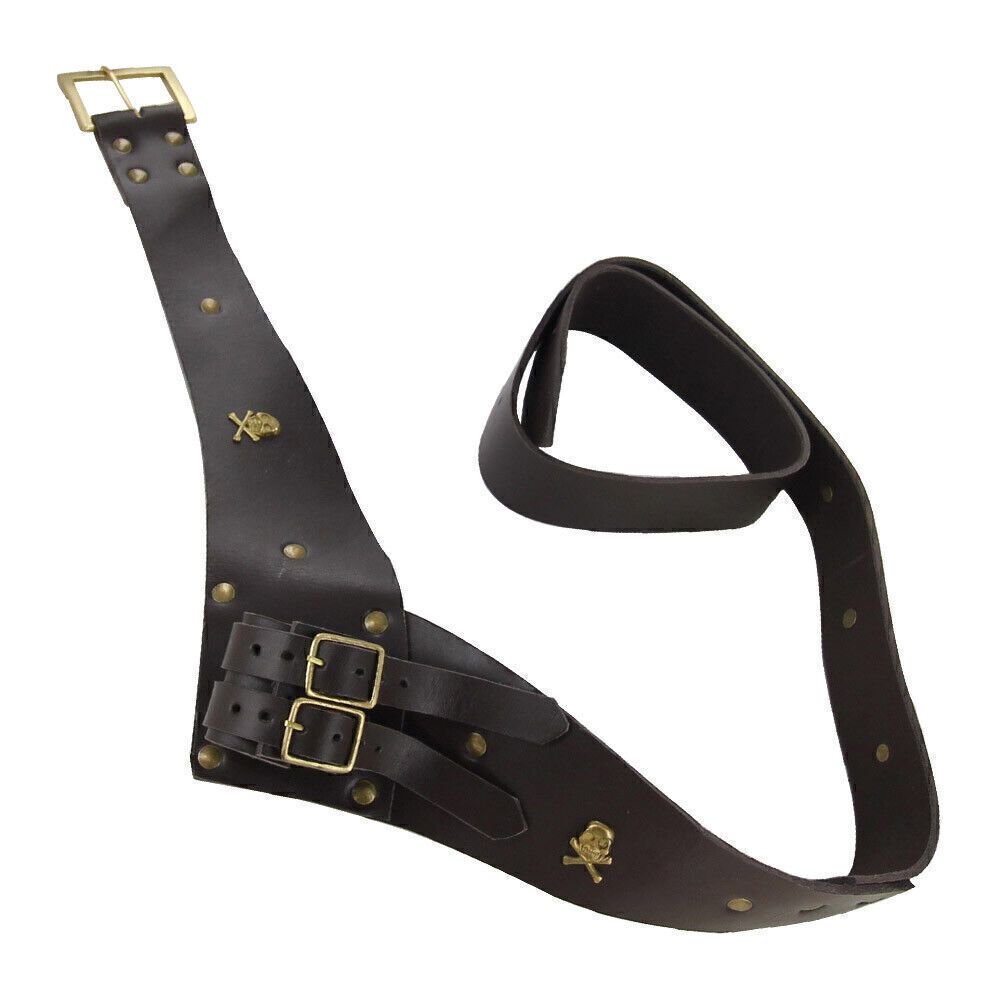 Brown Leather Medieval Sword Frog / Holder Pirate Cutlass Belt Hanger Adjustable