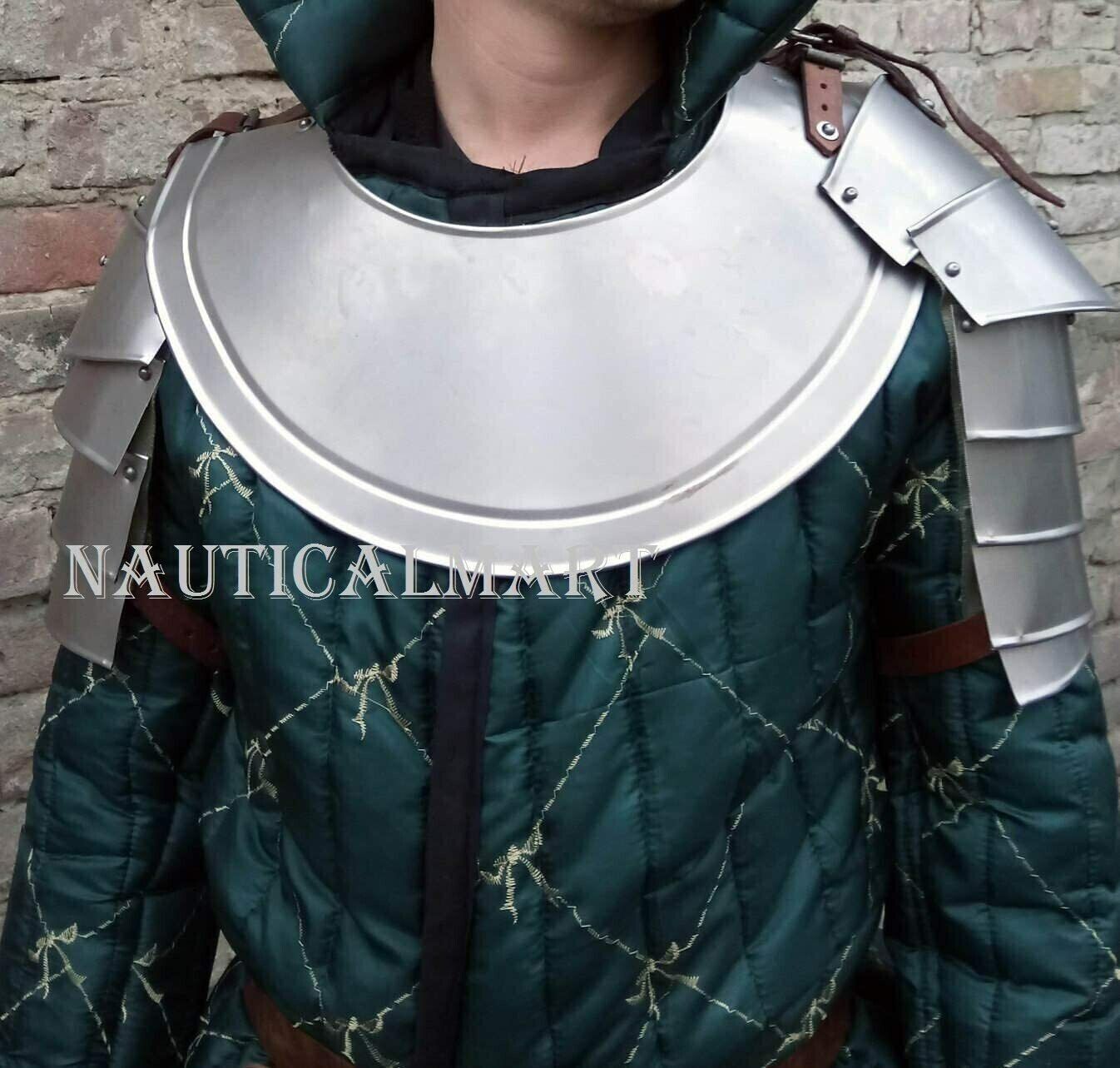 Medieval Larp Warrior steel Pair Of Pauldrons with Gorget Armor Shaulder Armor