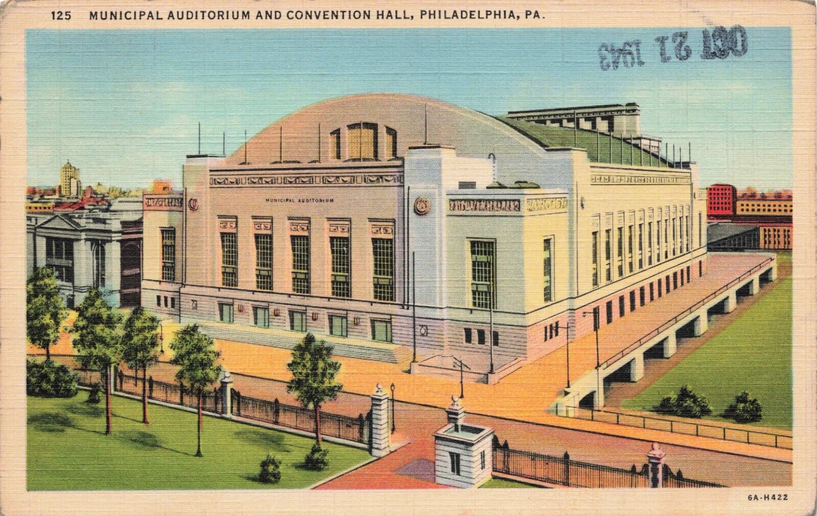 Postcard Municipal Auditorium And Convention Hall Philadelphia PA War Bonds Back