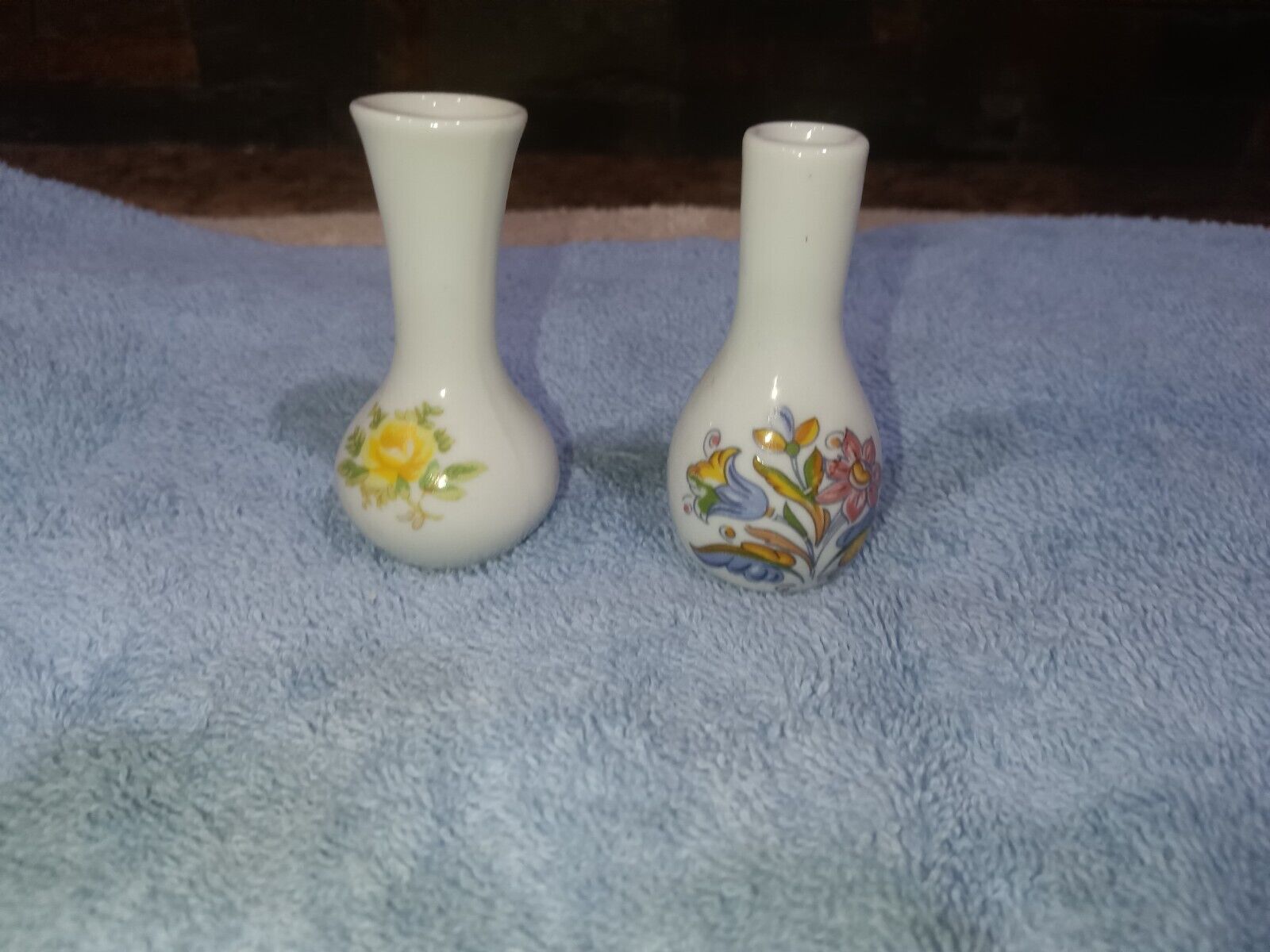 Vintage 1 Set Of 2 French Hand Painted Mini Floral Vases 3 in. & 2.5 in.