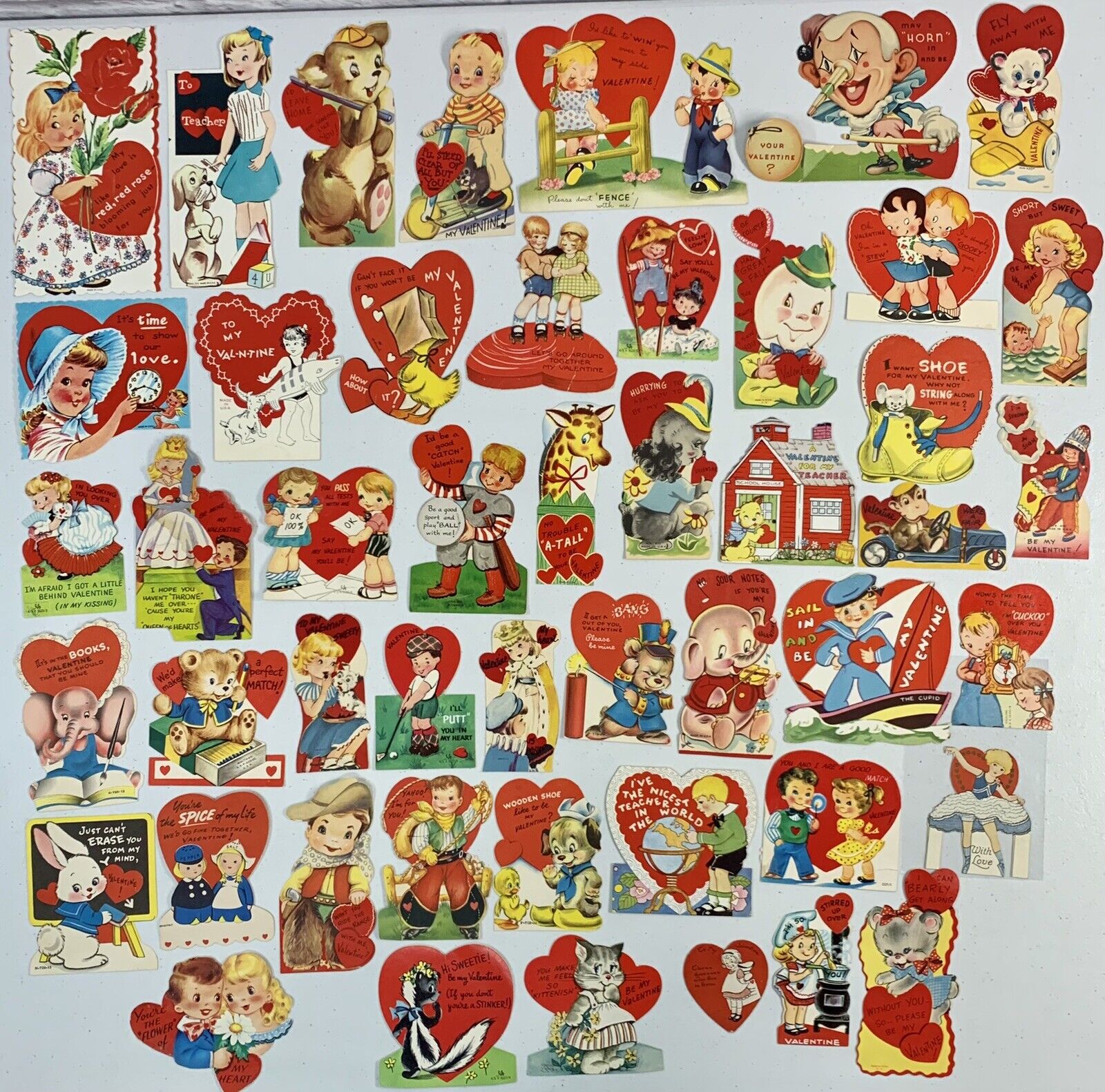 Huge Lot of 47 Vintage Valentine’s Day Cards 1930’s-1940’s Antique School