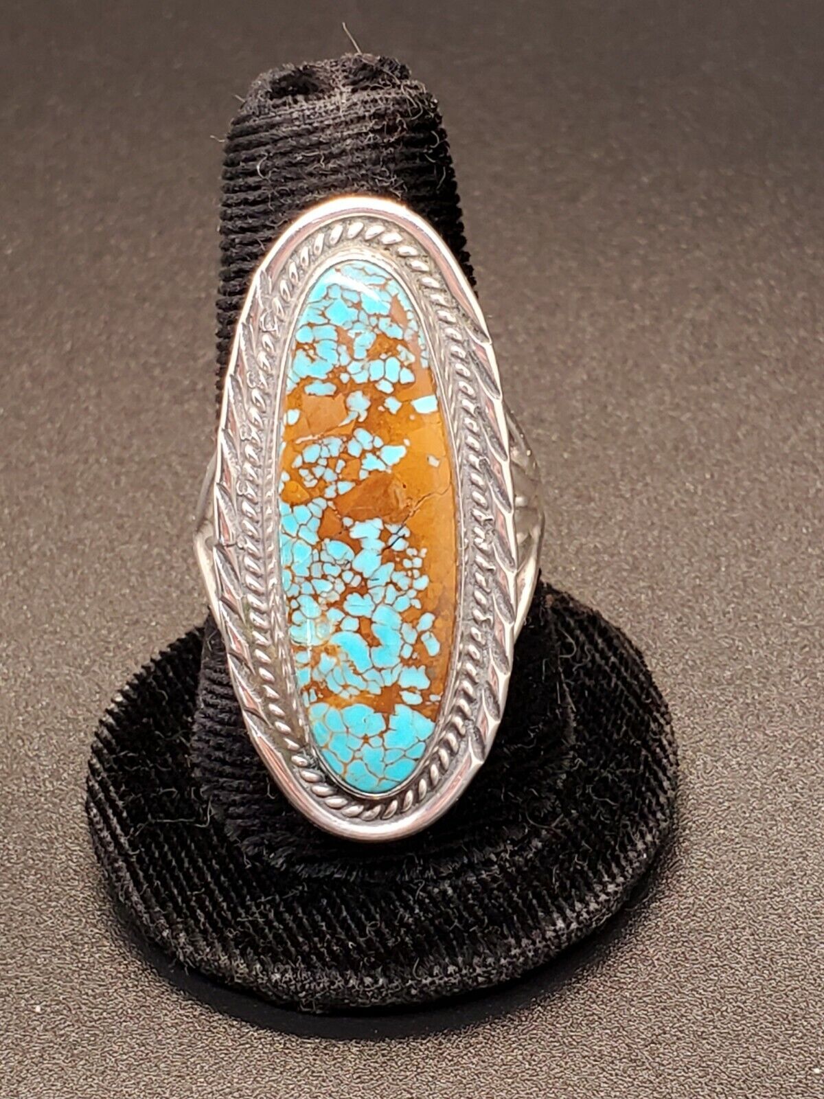 Navajo Kingman Spiderweb Turquoise Ring Size 9.5 Sterling Silver Vintage USA