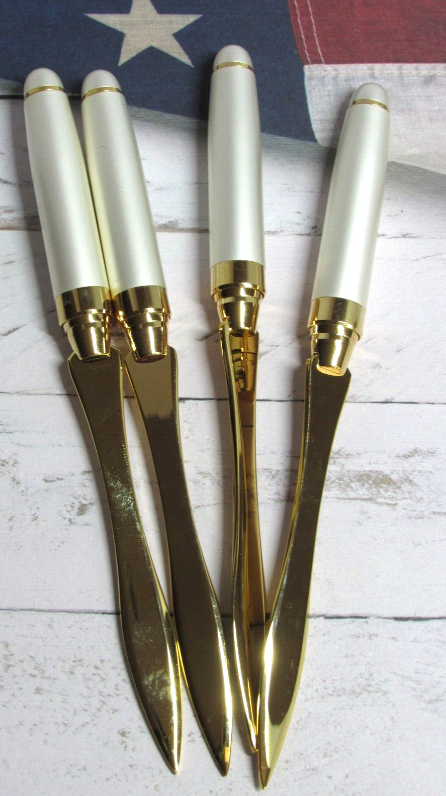 Lot of 4 Pearl White Letter Opener Gold Chrome Plated Steel 6\