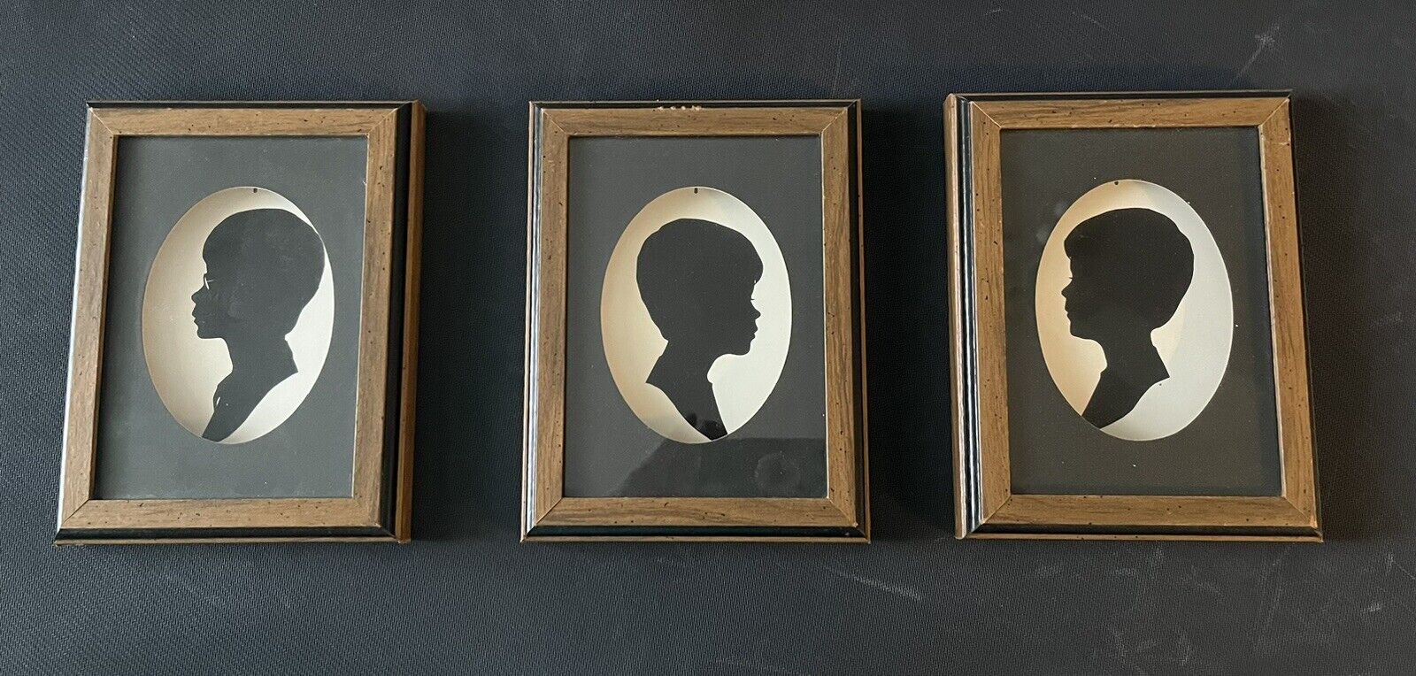Set of 3 Vintage Pictures 1976 Silhouettes of Children in Shadow Box Frames