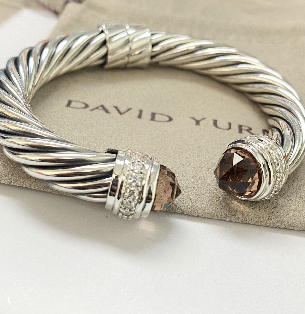 DAVID YURMAN 10MM Morganite & Diamond Sterling Silver Cable Bracelet HALO Large