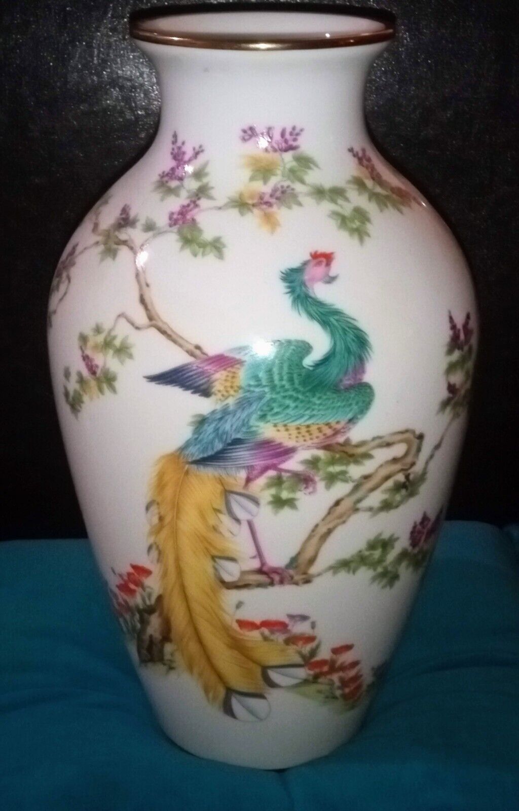 2 Hand Crafted Kyoto Imperial Porcelain Vases. The Imperial Peacock & Phoenix 