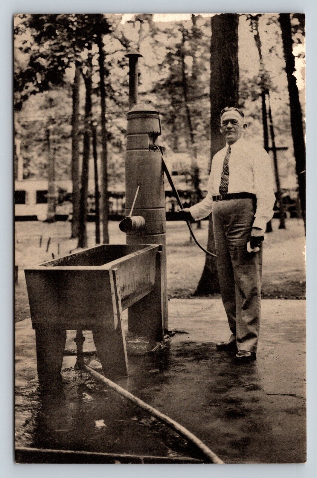 RPPC Man Stands Outside by Water Pump VINTAGE Postcard 1535
