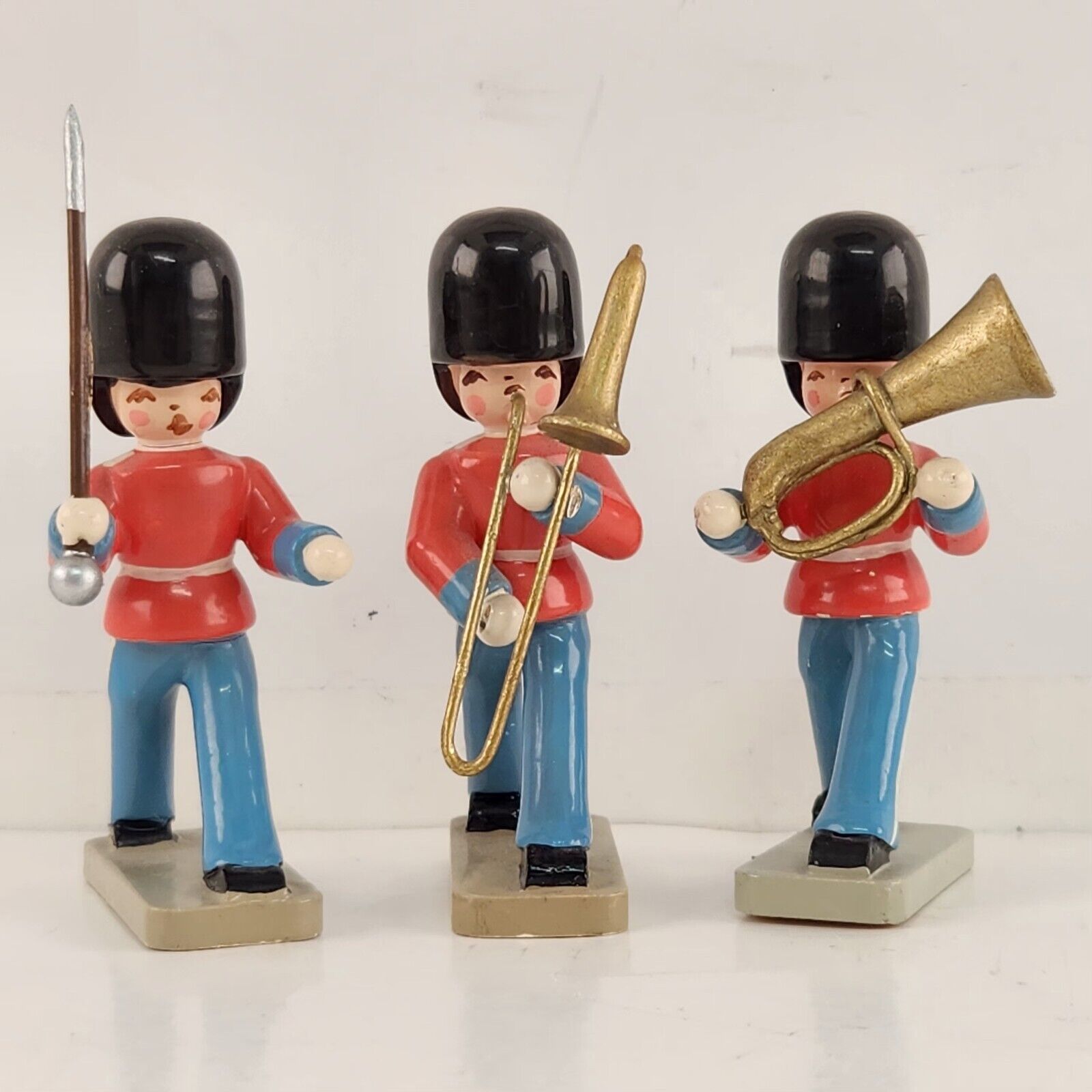 3 Pc Erzgebirge Expertic Royal Guard Marching Band Wood Musician Figurine Set 2½