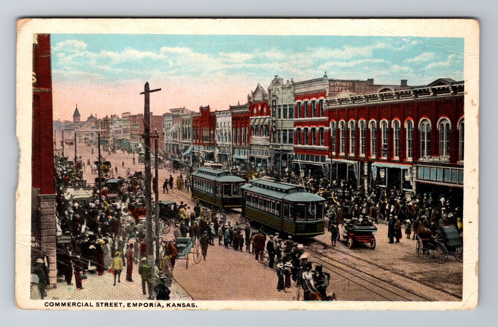 Emporia KS-Kansas, Commercial Street, Advertising, Antique, Vintage Postcard