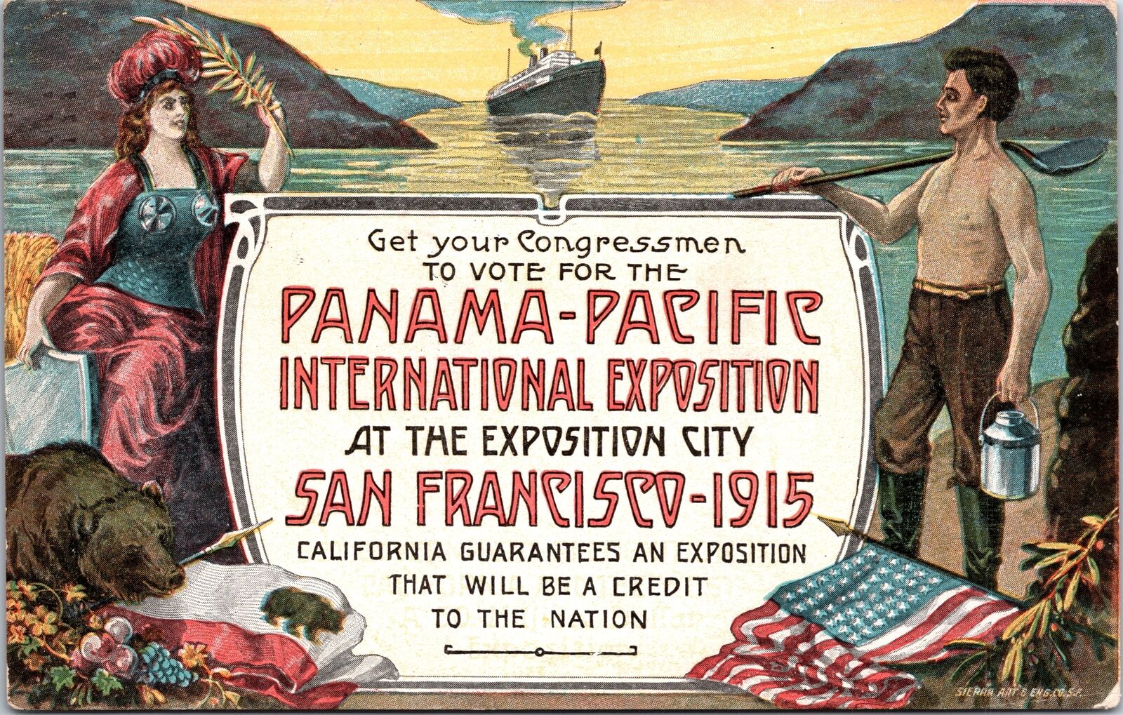 VINTAGE POSTCARD CONGRESS VOTE FOR PANAMA PACIFIC INT'L EXPO POSTED 1910 RARE