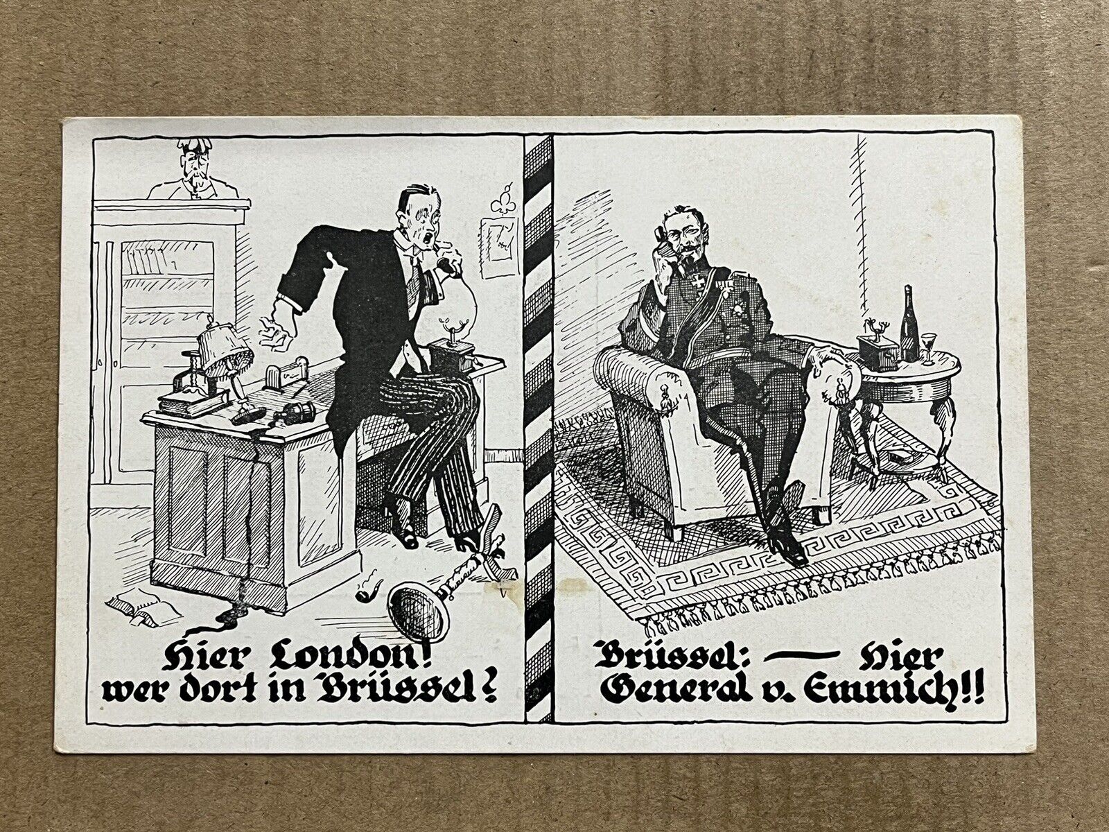 Postcard Comic WWI German General Otto von Emmich Belgium Invasion Brussels