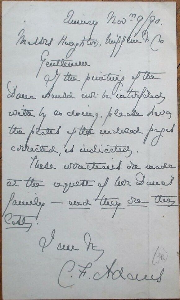 CHARLES FRANCIS ADAMS, JR 1890 ALS Autograph/Signed-Letter-UP Railroad President
