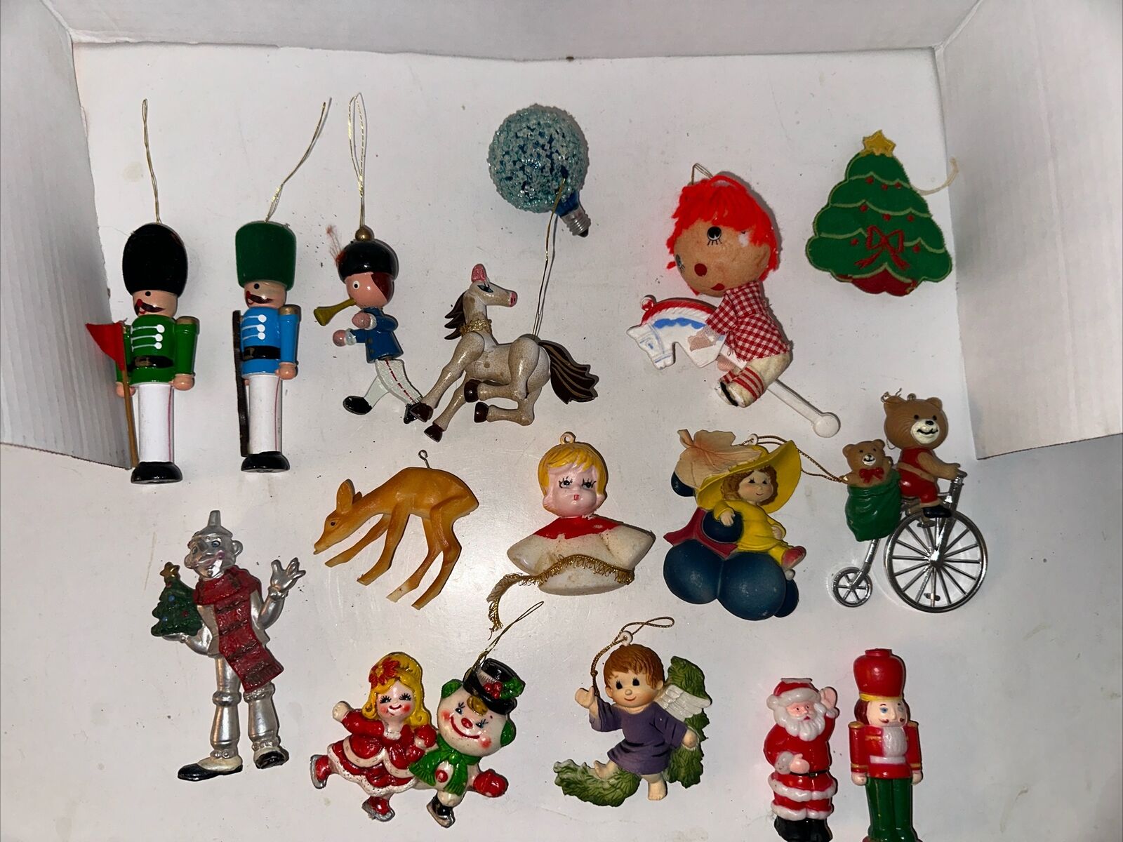 Vintage Lot Of 16 Christmas Ornaments,&  Blow Mold Skating  Girl , Santa soldier
