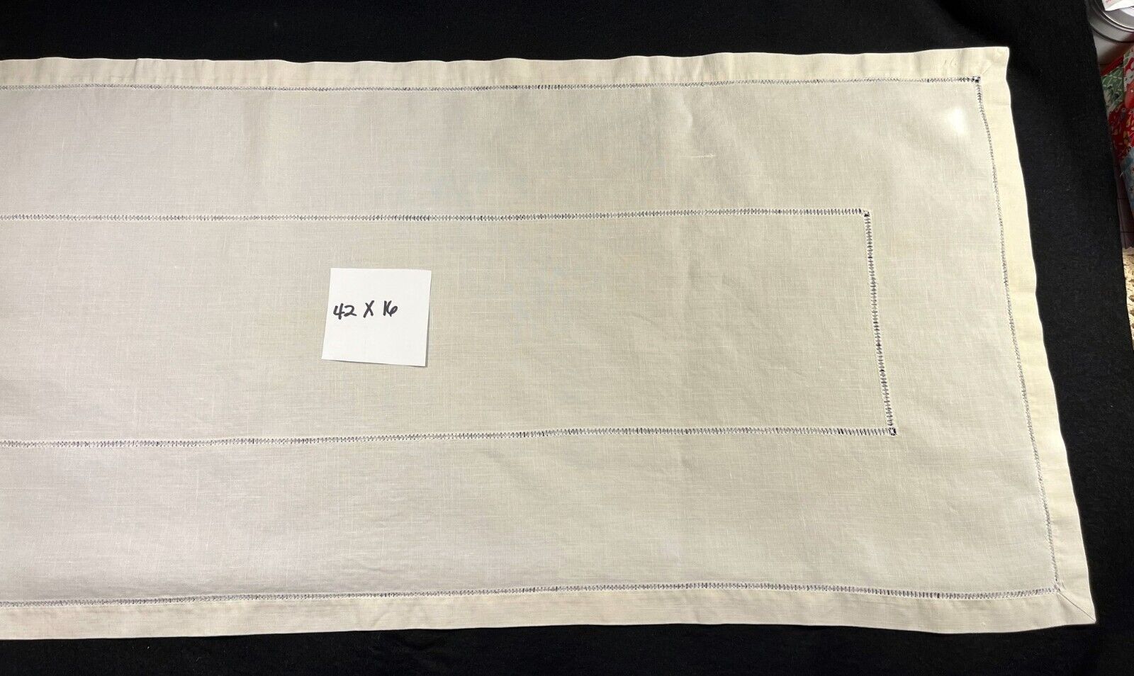 Vintage Beige Linen Cutwork Table Runner 42x16