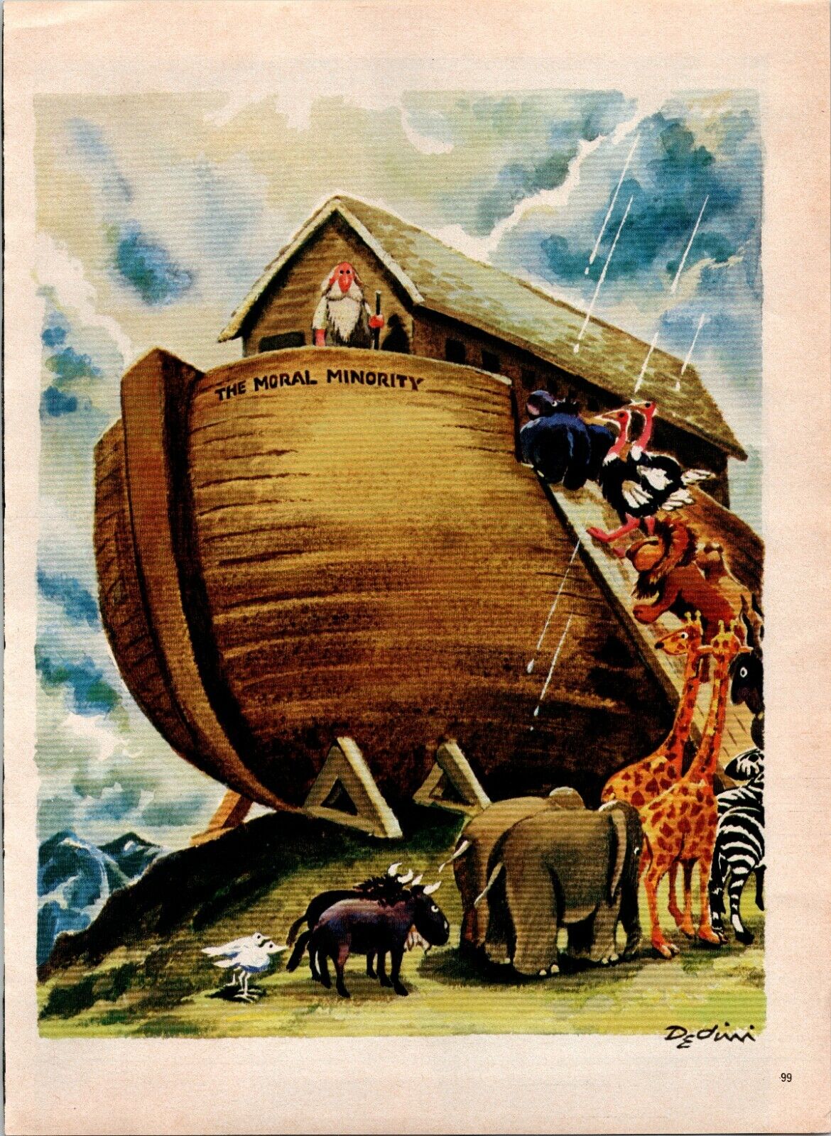 Ephemera, Playboy, Cartoon, Eldon Dedini, Noah\'s Ark, Rainfall, CIRCA 1960s