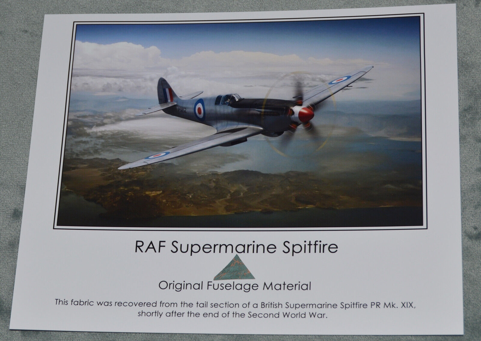 WWII RAF Supermarine Spitfire Aircraft Flown Fabric Canvas Linen Artifact